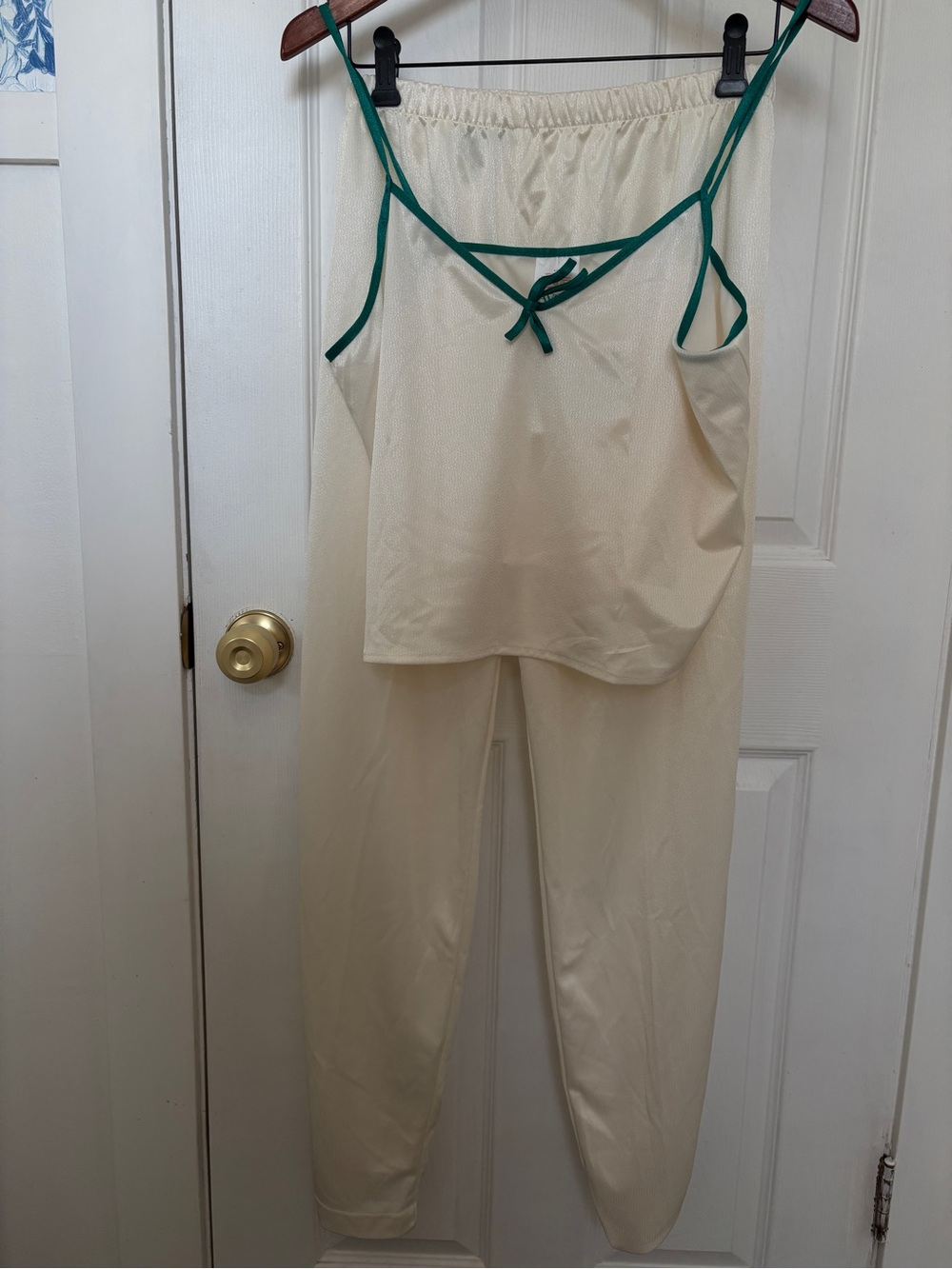 Vintage Ivory Pajama Set with Green Trim